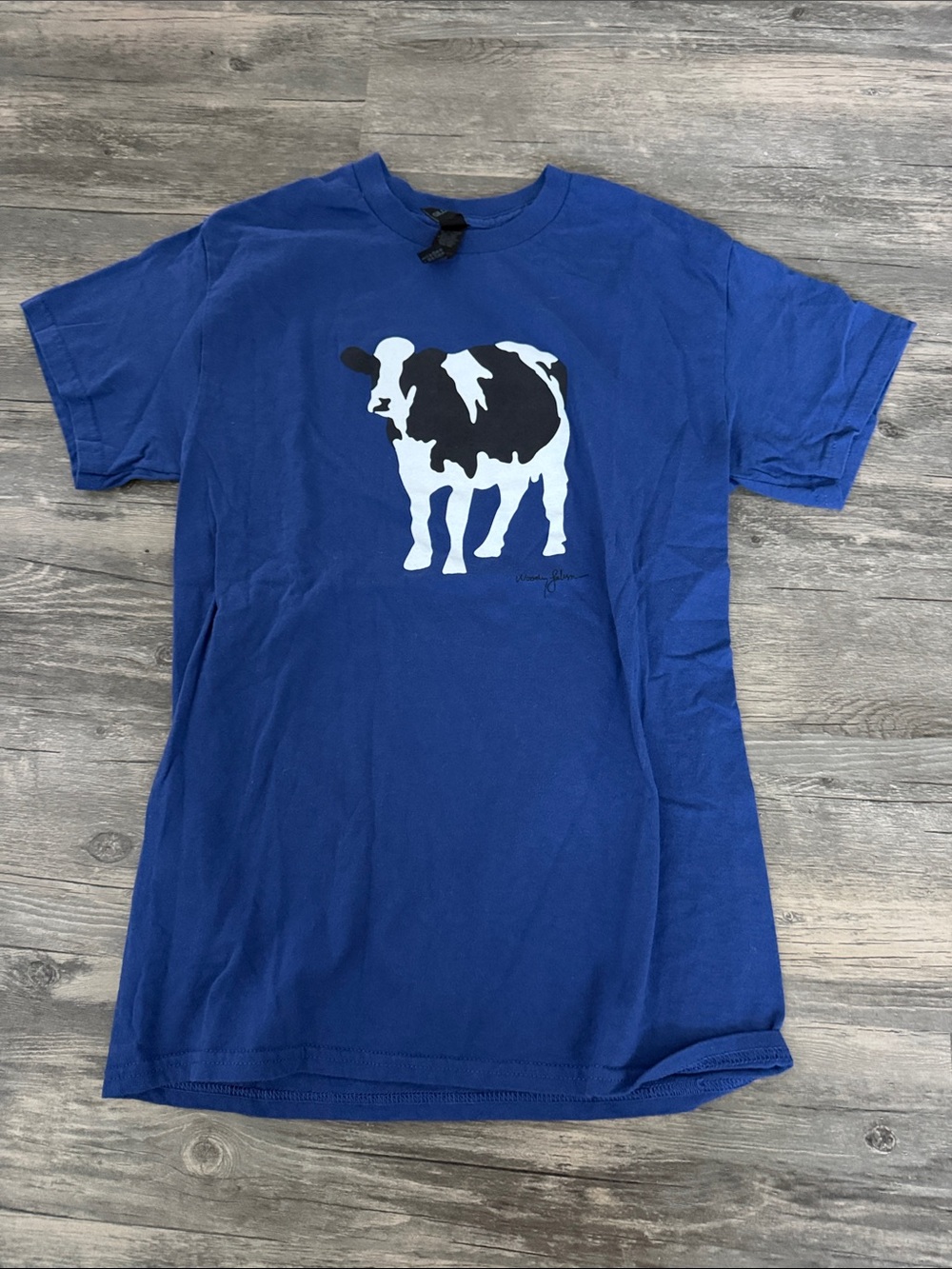 Gildan Royal Blue Short-Sleeve Tee with Black & White Cow Graphic